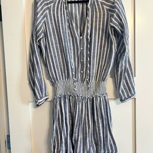 Rails Blue and White Striped Smocked-Waist Dress